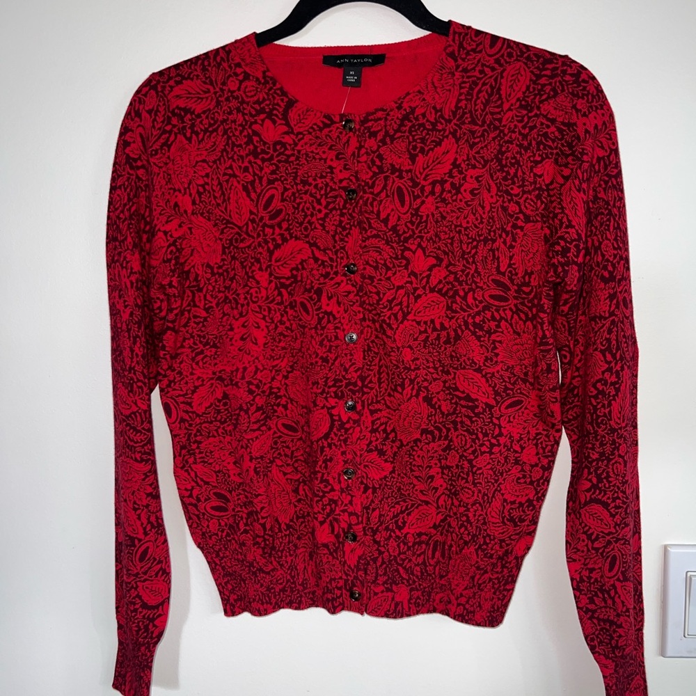 Ann Taylor Cardigan XS Red and Black NWT